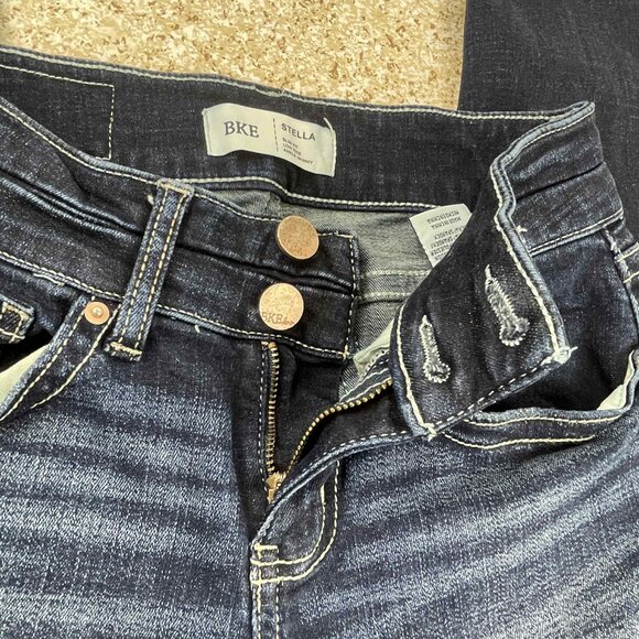 BKE Stella Low Rise Ankle Skinny Distressed Jeans Women's Size 25 Dark Wash - Picture 4 of 9